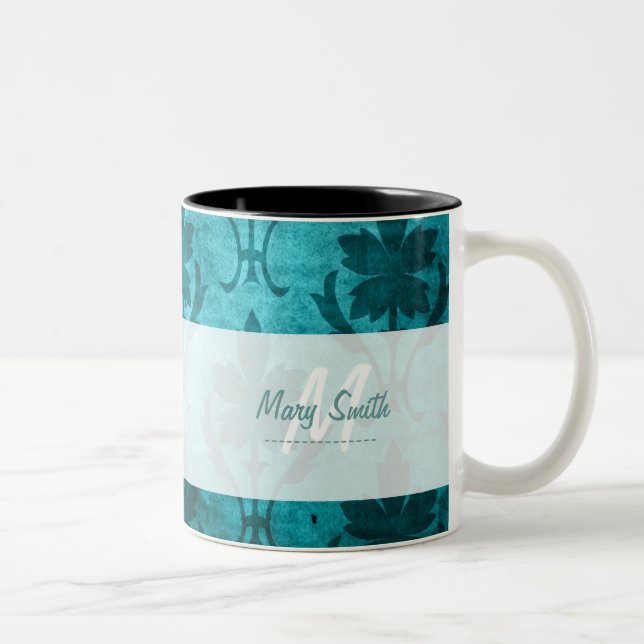 Caneca De Café Em Dois Tons Azul branco inicial feito sob encomenda do teste (Direita)