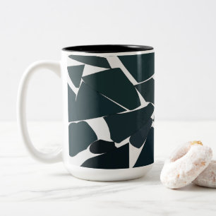 Caneca De Café Em Dois Tons Azul Cinza Moderno Geométrico