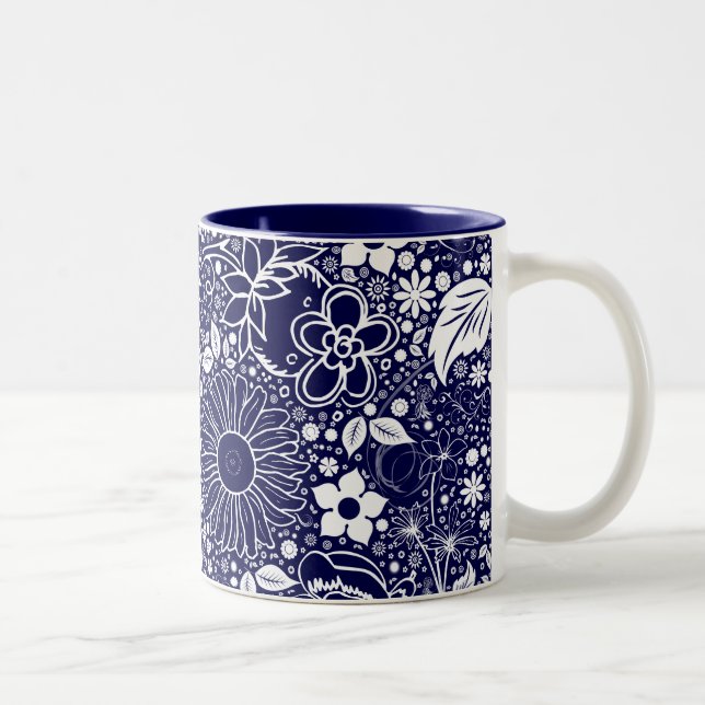Caneca De Café Em Dois Tons Azul de Beleza Botânica (Direita)