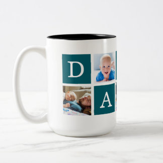 Caneca De Café Em Dois Tons Azul de Colagem de Fotografias com Bloco de Cor Mí