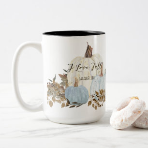 Caneca De Café Em Dois Tons Azul Dusty I Love Queda Foliage Pumpkin