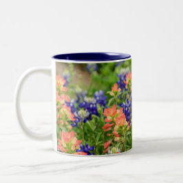 Caneca De Café Em Dois Tons Azul e vermelho Bluebonnets e paintbrushes flores 