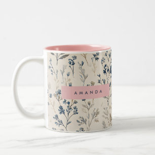 Caneca De Café Em Dois Tons Azul Elegante Personalizado e Castanho-bege