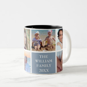 Caneca De Café Em Dois Tons Azul empoeirado personalizado da colagem da foto