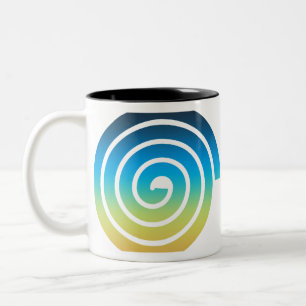 CANECA DE CAFÉ EM DOIS TONS AZUL ESPIRAL E VERDE