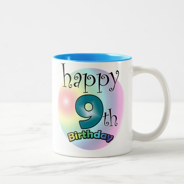 Caneca De Café Em Dois Tons Azul Feliz 9.º Aniversário (Direita)