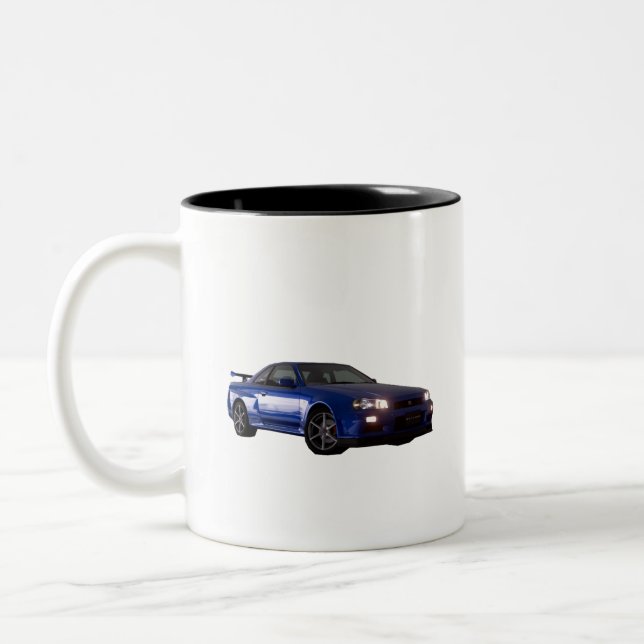 Caneca De Café Em Dois Tons azul gtr do bayside r34 (Esquerda)