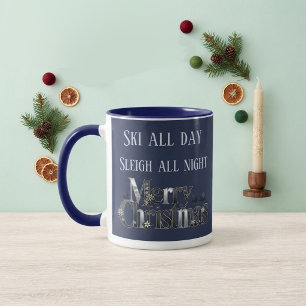 Caneca De Café Em Dois Tons Azul Marinho Inverno Esqui Todo Dia Alpino Neve Na