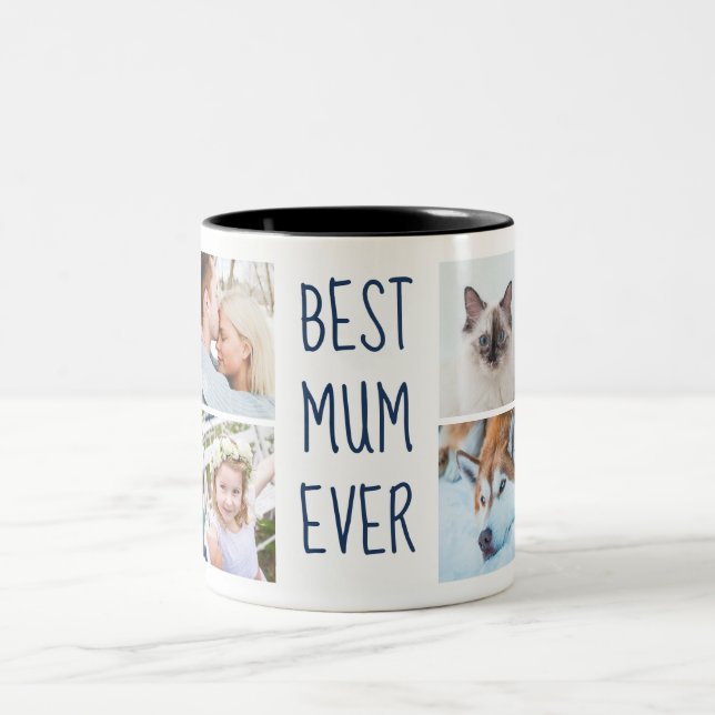 Caneca De Café Em Dois Tons Azul Marinho | Melhor Mãe Alguma Vez Personalizada (Centro)
