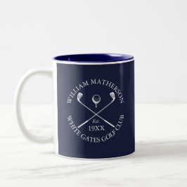 Caneca De Café Em Dois Tons Azul Marinho Nome do Clube de Golfe Clássico Perso