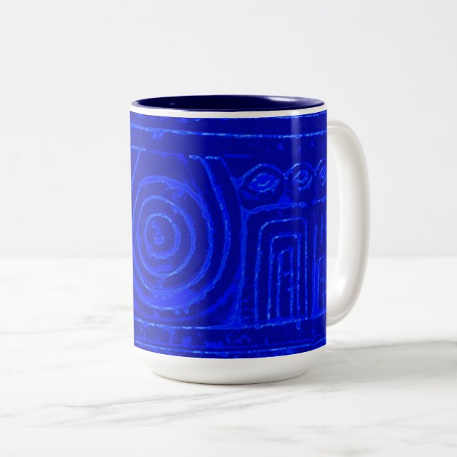 Caneca De Café Em Dois Tons Azul Mesopotâmico Sumeriano Antigo (Frente Esquerda)