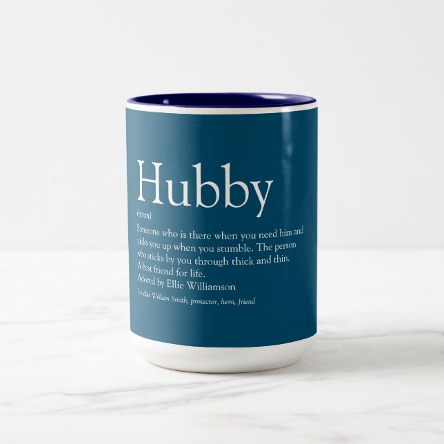 Caneca De Café Em Dois Tons Azul Moderno de Cotação de Definição Hubby (Centro)