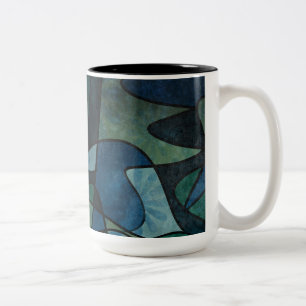 Caneca De Café Em Dois Tons Azul, verde, Abstrato de vidro digital manchado