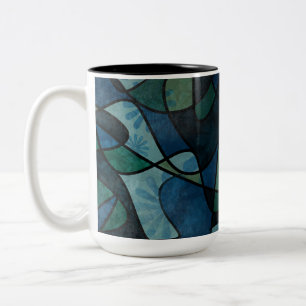 Caneca De Café Em Dois Tons Azul, verde, Abstrato de vidro digital manchado