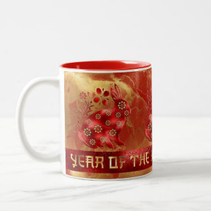 Caneca De Café Em Dois Tons Azul Verde Vermelho Ouro Coelho Ano Novo Chinês 20