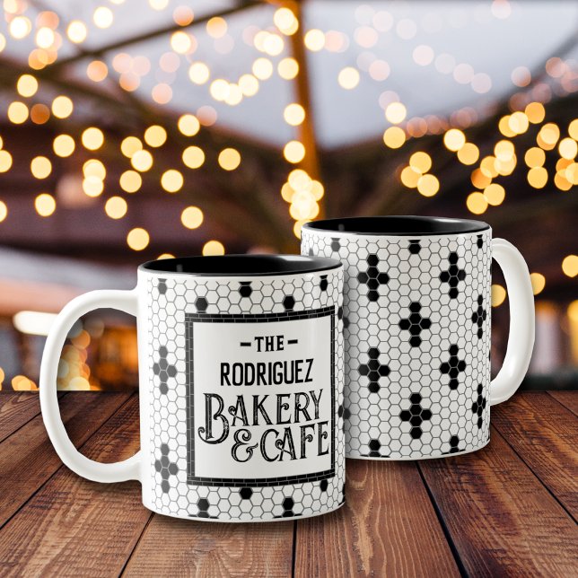 Caneca De Café Em Dois Tons Azulejo Bistro Personalizado Mug (Criador carregado)