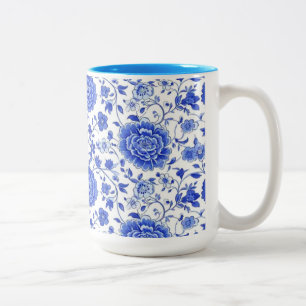 Caneca De Café Em Dois Tons Azulejo Lisboa Portugal Floral Azul e Branco Cera