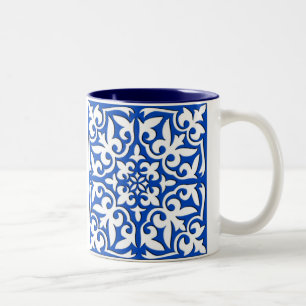 Caneca De Café Em Dois Tons Azulejo marroquino - azuis cobaltos e branco
