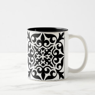 Caneca De Café Em Dois Tons Azulejo marroquino - branco com fundo preto
