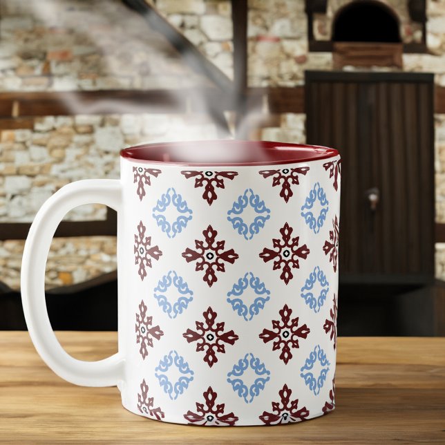 Caneca De Café Em Dois Tons Azulejo vermelho e azul polonês (Criador carregado)