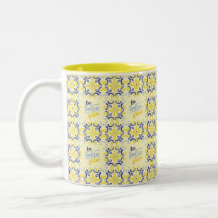 Caneca De Café Em Dois Tons Azulejos de vida italianos
