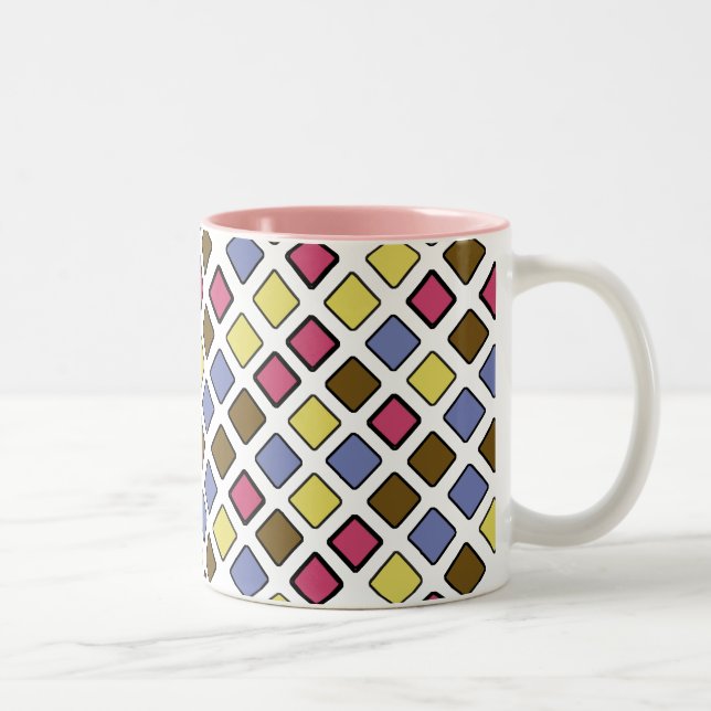 Caneca De Café Em Dois Tons Azulejos Geométricos Diagonais Rosa em qualquer Co (Direita)