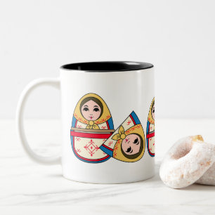 Caneca De Café Em Dois Tons Babushka Ucraniano Ninho Bonecas Café Mug