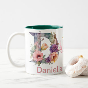 Caneca De Café Em Dois Tons Baby Dog Photo Name Letter D Floral Monographic Bi