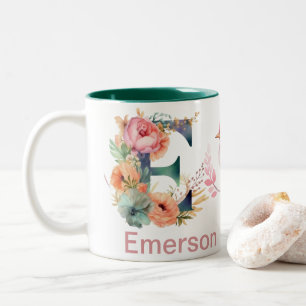 Caneca De Café Em Dois Tons Baby Dog Photo Name Letter E Floral Monographic Bi