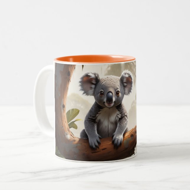 Caneca De Café Em Dois Tons Baby Koala por um Pond (Frente Esquerda)