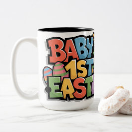 Caneca De Café Em Dois Tons Baby's First Easter Colorful Block Lettering & Egg