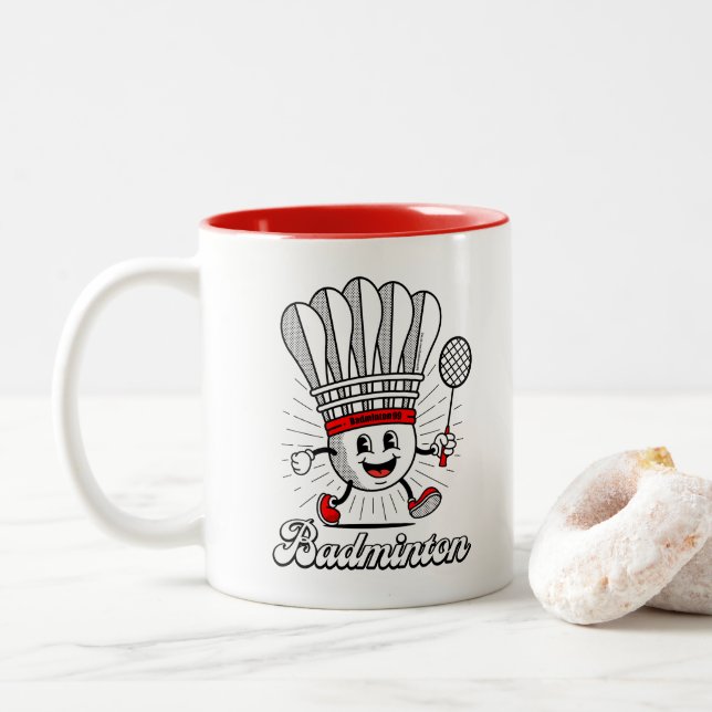 Caneca De Café Em Dois Tons Badminton Mascot Clássico (Com Donut)