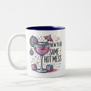 Caneca De Café Em Dois Tons Bagunça Quente do Ano Novo Engraçado Martini Álcoo