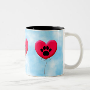Caneca De Café Em Dois Tons Balão Em Forma De Coração Com Pata De Cachorro Imp