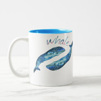 Caneca De Café Em Dois Tons Baleia azul da aguarela
