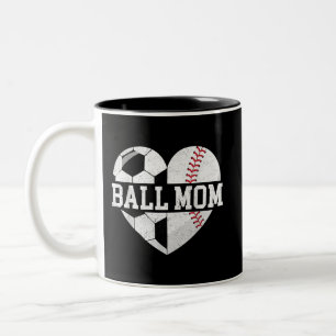 Caneca De Café Em Dois Tons Ball Mãe Camisa Coração Engraçado Baseball Soccer 