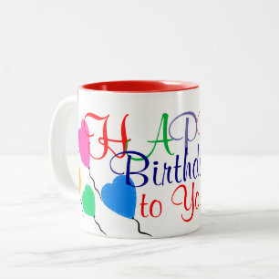 Caneca De Café Em Dois Tons Balões do Coração de Aniversário Caça Colorida