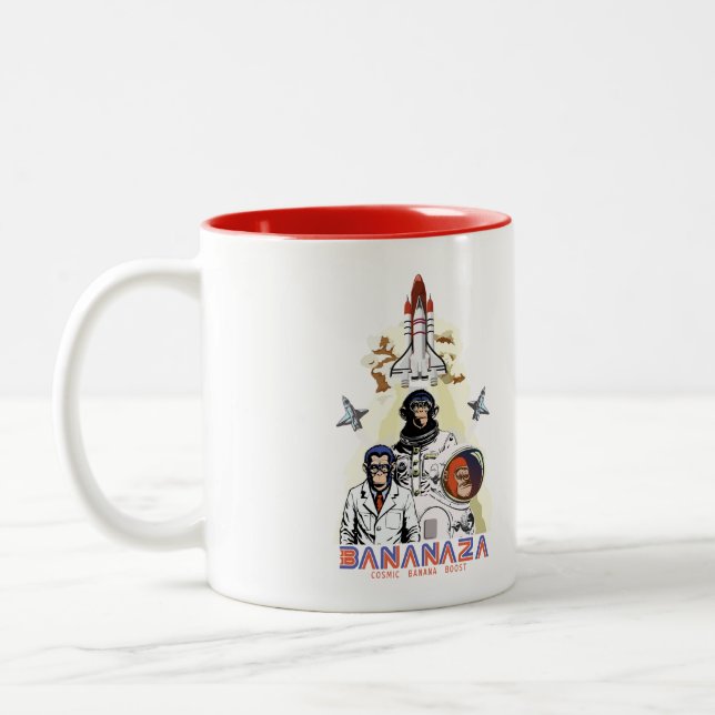 Caneca De Café Em Dois Tons BANANAZA: Equipe do Macaco Espacial (Esquerda)