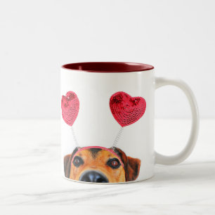 Caneca De Café Em Dois Tons Banda de Cabeça de Coração Bonita, Cachorro Engraç