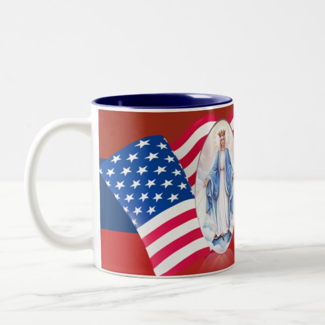 Caneca De Café Em Dois Tons Bandeira Americana Abençoada Virgem Maria (Esquerda)