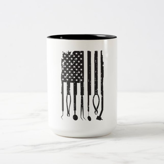 Caneca De Café Em Dois Tons Bandeira americana patriótica de higienista dental (Centro)