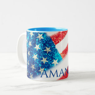 Caneca De Café Em Dois Tons Bandeira Americana Personalizada em 4 de julho