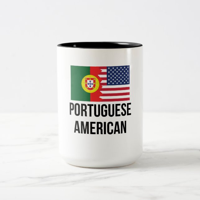 Caneca De Café Em Dois Tons Bandeira americana portuguesa (Centro)