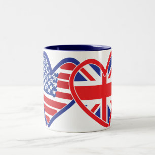 Caneca De Café Em Dois Tons Bandeira Americana/União Jack Flag Hearts