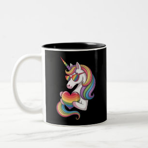 Caneca De Café Em Dois Tons Bandeira Arco-Íris Coração de Unicórnio Orgulho Ga