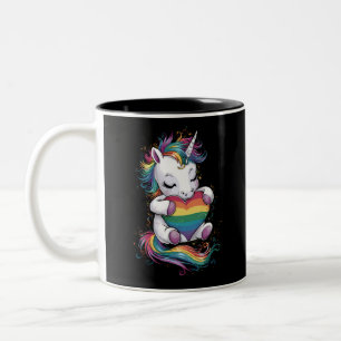 Caneca De Café Em Dois Tons Bandeira Arco-Íris do Coração de Unicórnio Orgulho