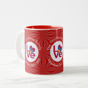 Caneca De Café Em Dois Tons Bandeira Armênia Coração AMOR Vermelho Texto Perso