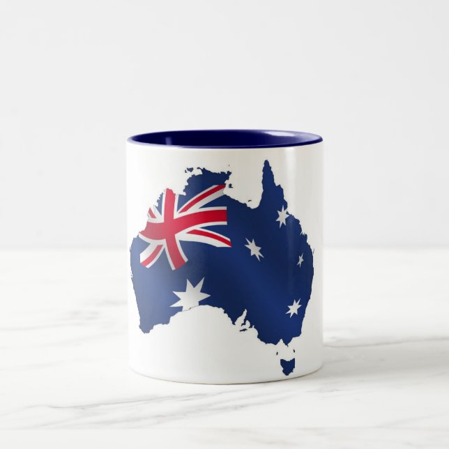 Caneca De Café Em Dois Tons Bandeira australiana do mapa (Centro)