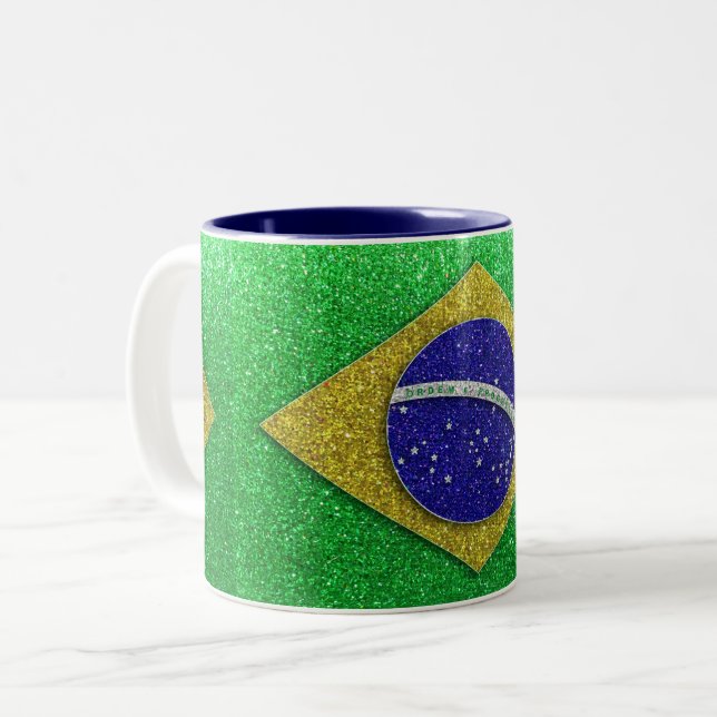 Caneca De Café Em Dois Tons Bandeira brasileira Glitter Casa Café (Frente Esquerda)