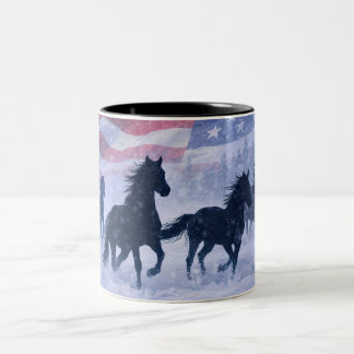 Caneca De Café Em Dois Tons Bandeira Cavalos Selvagens País Ocidental Bonito